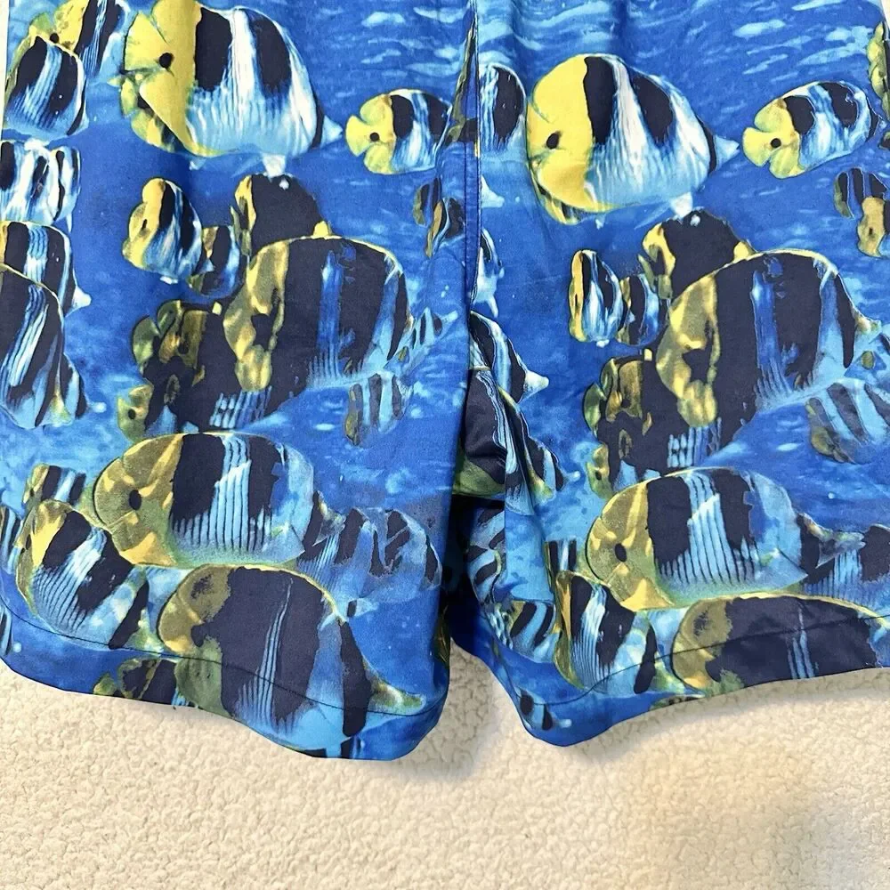Vintage Men's Nautica Aquarium Pattern Navy‎ Swim Trunk Shorts Size Large